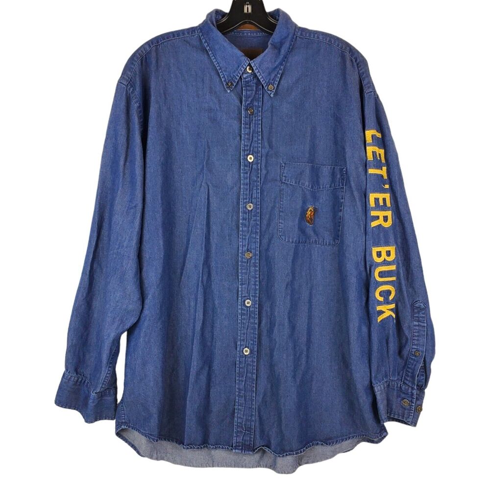 PENDLETON Shirt Mens Large Blue LET'ER BUCK Spell Out Button Up Rodeo Western